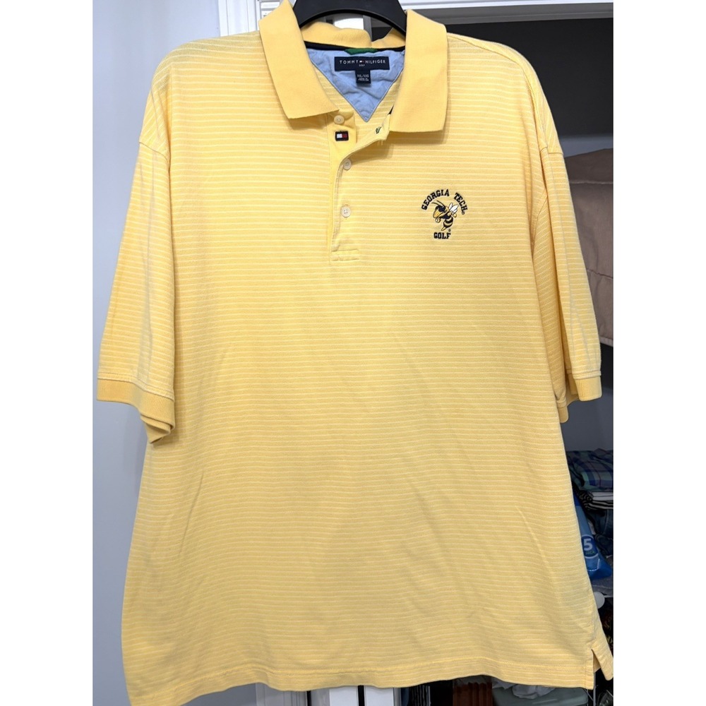 Tommy Hilfiger Golf Georgia‎ Tech Polo Shirt Yellow/White Stripe Men's Size XXL